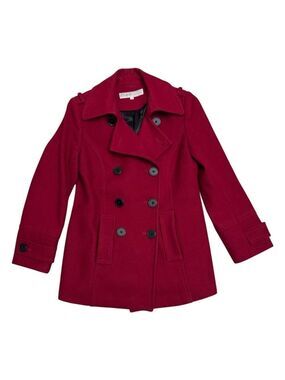 CLEO Petites Red Designer Wool Blend Business Casual Pea Coat Womens 6 Petite